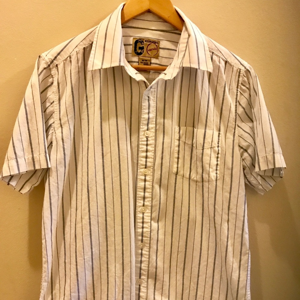 Med Vintage print white short sleeve button down